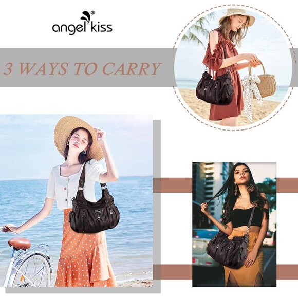 Versatile Faux Leather Hobo Satchel with Adjustable Strap - 3 Carrying Styles - Picture 6 of 6